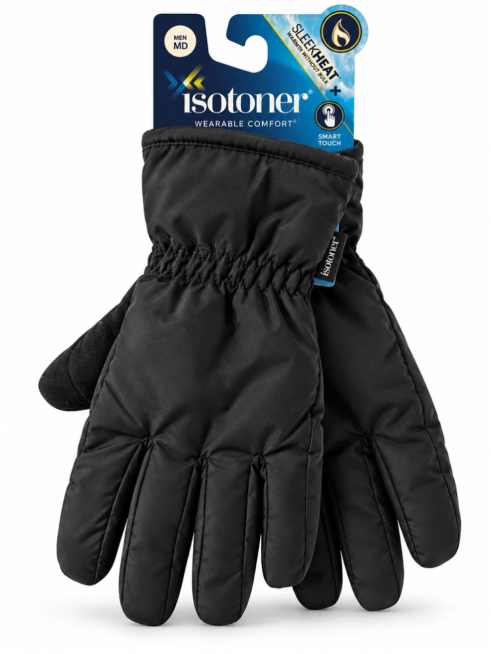 Isotoner Men’s Packable Gloves Medium Black SleekHeat smartDRI Touchscreen